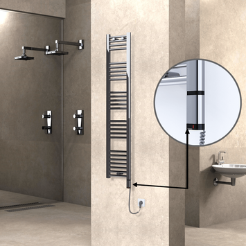 Radiva - Haiti Electric Towel Warmer 300x1500 Flat Chrome (OneD On/Off ) Right 300 Watt