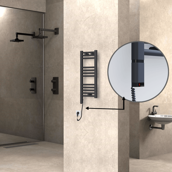 Radiva - Haiti Electric Towel Warmer 300x700 Flat Anthracite Textured (OneD On/Off ) Left 200 Watt