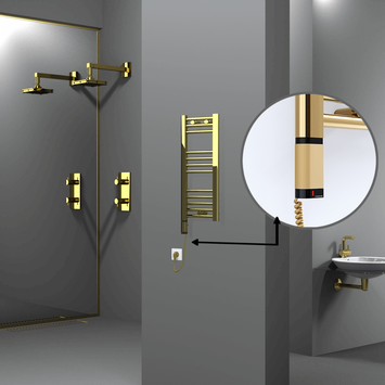 Radiva - Haiti Electric Towel Warmer 300x700 Flat Gold (OneD On/Off ) Left 200 Watt