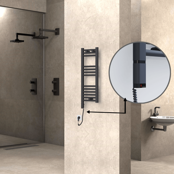 Radiva - Haiti Electric Towel Warmer 300x800 Flat Anthracite Textured (OneD On/Off ) Left 200 Watt