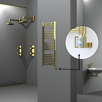 Radiva - Haiti Electric Towel Warmer 400x1100 Flat Gold (KTX3 Thermostat) 300 Watt