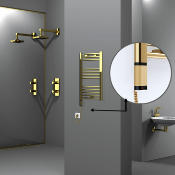 Radiva - Haiti Electric Towel Warmer 400x700 Flat Gold (OneD On/Off ) Left 200 Watt