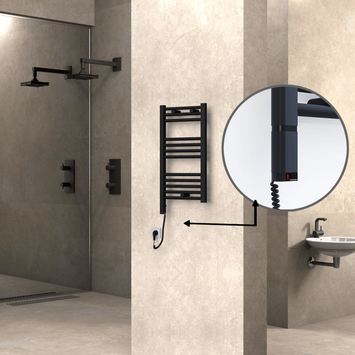 Radiva - Haiti Electric Towel Warmer 400x700 Flat Black Matt (OneD On/Off ) Left 300 Watt