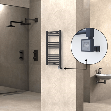 Radiva - Haiti Electric Towel Warmer 400x800 Flat Anthracite Textured (KTX3 Thermostat) 300 Watt