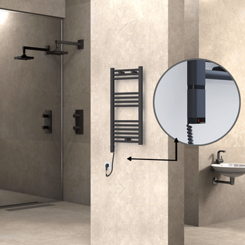 Radiva - Haiti Electric Towel Warmer 400x800 Flat Anthracite Textured (OneD On/Off ) Left 300 Watt