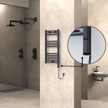 Radiva - Haiti Electric Towel Warmer 400x800 Flat Anthracite Textured (OneD On/Off ) Right 300 Watt