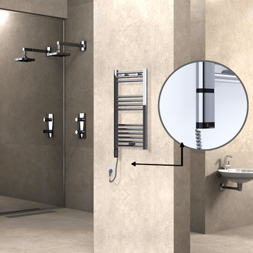 Radiva - Haiti Electric Towel Warmer 400x800 Flat Chrome (OneD On/Off ) Left 200 Watt