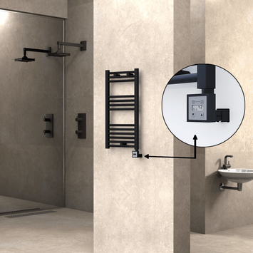 Radiva - Haiti Electric Towel Warmer 400x800 Flat Black Matt (KTX3 Thermostat) 300 Watt