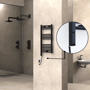 Radiva - Haiti Electric Towel Warmer 400x800 Flat Black Matt (OneD On/Off ) Left 300 Watt