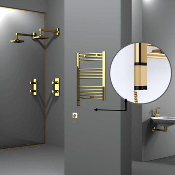 Radiva - Haiti Electric Towel Warmer 500x700 Flat Gold (OneD On/Off ) Left 200 Watt Radiva - Haiti Electric Towel Warmer 500x700 Flat Gold (OneD On/Off ) Left 200 Watt