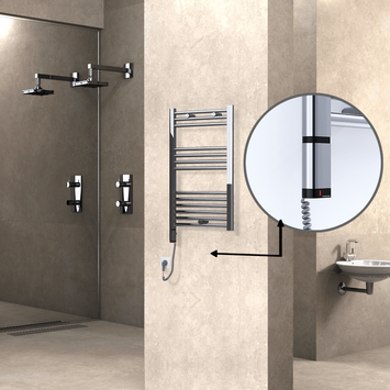 Radiva - Haiti Electric Towel Warmer 500x800 Flat Chrome (OneD On/Off ) Left 200 Watt