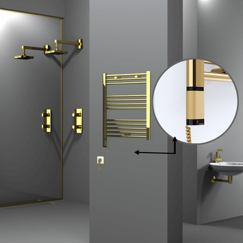 Radiva - Haiti Electric Towel Warmer 600x700 Flat Gold (OneD On/Off ) Left 200 Watt