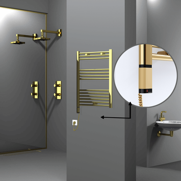 Radiva - Haiti Electric Towel Warmer 600x800 Flat Gold (OneD On/Off ) Left 300 Watt