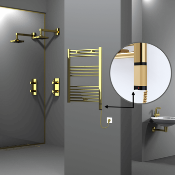 Radiva - Haiti Electric Towel Warmer 600x800 Flat Gold (OneD On/Off ) Right 300 Watt