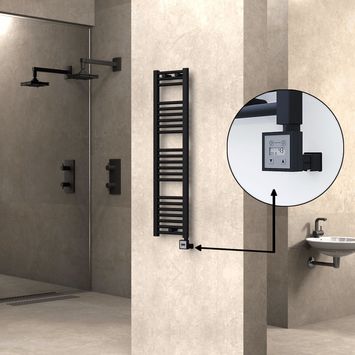 Radiva - Haiti Electric Towel Warmer 300x1200 Flat Black Matt (KTX3 Thermostat) 300 Watt