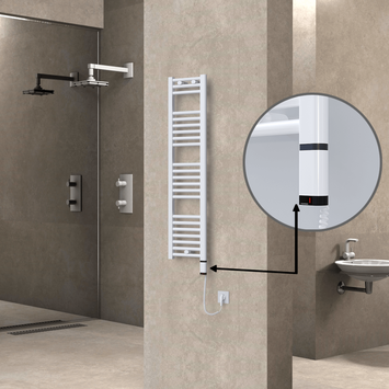 Radiva - Haiti Electric Towel Warmer 300x1200 Flat White Gloss (OneD On/Off ) Right 300 Watt