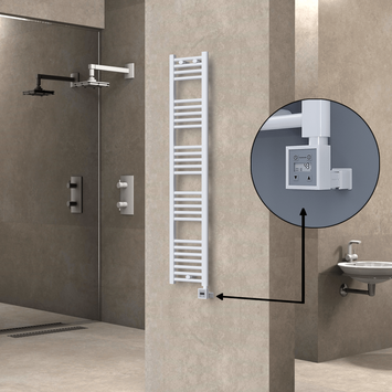 Radiva - Haiti Electric Towel Warmer 300x1500 Flat White Gloss (KTX3 Thermostat) 600 Watt