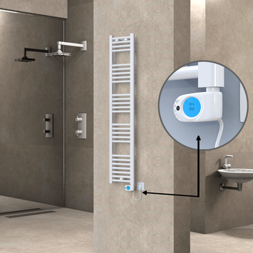 Radiva - Haiti Electric Towel Warmer 300x1500 Flat White Gloss (Musa Thermostat) 600 Watt