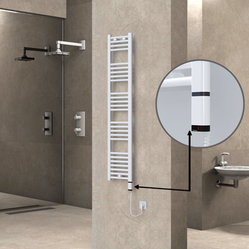 Radiva - Haiti Electric Towel Warmer 300x1500 Flat White Gloss (OneD On/Off ) Right 300 Watt