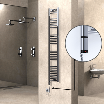 Radiva - Haiti Electric Towel Warmer 300x1800 Flat Chrome (OneD On/Off ) Left 300 Watt