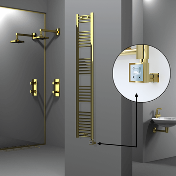 Radiva - Haiti Electric Towel Warmer 300x1800 Flat Gold (KTX3 Thermostat) 300 Watt