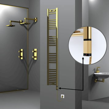 Radiva - Haiti Electric Towel Warmer 300x1800 Flat Gold (OneD On/Off ) Right 300 Watt