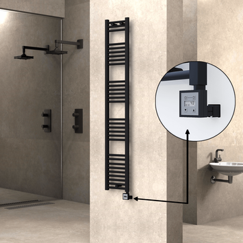 Radiva - Haiti Electric Towel Warmer 300x1800 Flat Black Matt (KTX3 Thermostat) 600 Watt