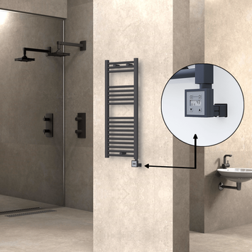 Radiva - Haiti Electric Towel Warmer 400x1000 Flat Anthracite Textured (KTX3 Thermostat) 300 Watt