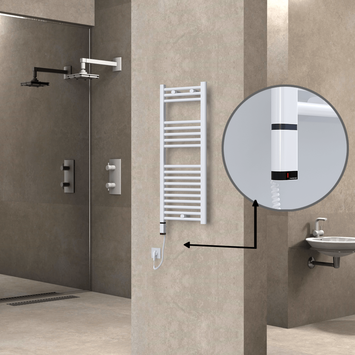 Radiva - Haiti Electric Towel Warmer 400x1000 Flat White Gloss (OneD On/Off ) Left 300 Watt