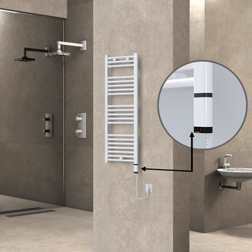 Radiva - Haiti Electric Towel Warmer 400x1100 Flat White Gloss (OneD On/Off ) Right 300 Watt