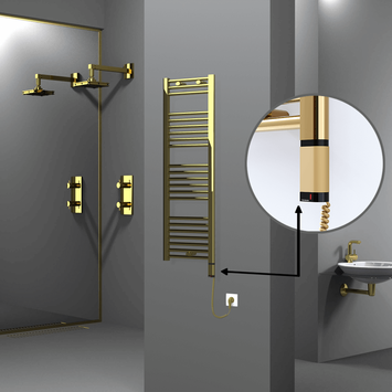 Radiva - Haiti Electric Towel Warmer 400x1200 Flat Gold (OneD On/Off ) Right 300 Watt