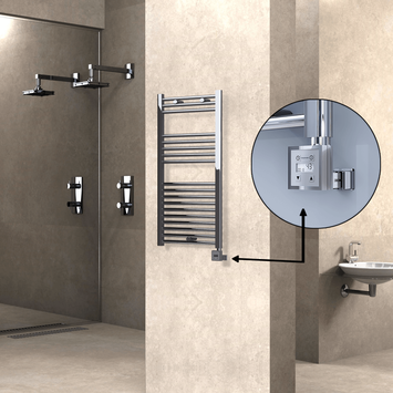 Radiva - Haiti Electric Towel Warmer 500x1000 Flat Chrome (KTX3 Thermostat) 300 Watt
