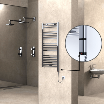 Radiva - Haiti Electric Towel Warmer 500x1100 Flat Chrome (OneD On/Off ) Right 300 Watt