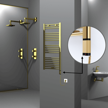 Radiva - Haiti Electric Towel Warmer 500x1100 Flat Gold (OneD On/Off ) Right 300 Watt