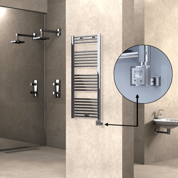 Radiva - Haiti Electric Towel Warmer 500x1200 Flat Chrome (KTX3 Thermostat) 300 Watt