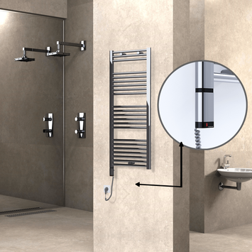 Radiva - Haiti Electric Towel Warmer 500x1200 Flat Chrome (OneD On/Off ) Left 300 Watt