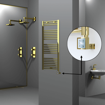 Radiva - Haiti Electric Towel Warmer 500x1200 Flat Gold (KTX3 Thermostat) 300 Watt