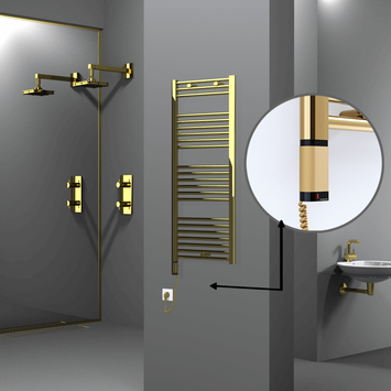 Radiva - Haiti Electric Towel Warmer 500x1200 Flat Gold (OneD On/Off ) Left 300 Watt