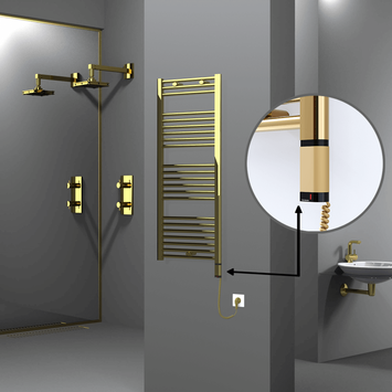 Radiva - Haiti Electric Towel Warmer 500x1200 Flat Gold (OneD On/Off ) Right 300 Watt