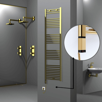 Radiva - Haiti Electric Towel Warmer 500x1800 Flat Gold (OneD On/Off ) Left 300 Watt