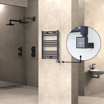 Radiva - Haiti Electric Towel Warmer 500x700 Flat Anthracite Textured (KTX3 Thermostat) 300 Watt