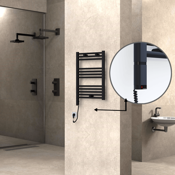 Radiva - Haiti Electric Towel Warmer 500x700 Flat Black Matt (OneD On/Off ) Left 300 Watt