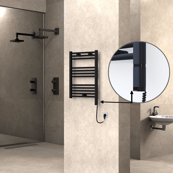 Radiva - Haiti Electric Towel Warmer 500x700 Flat Black Matt (OneD On/Off ) Right 300 Watt
