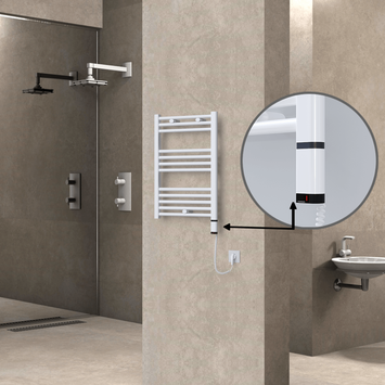 Radiva - Haiti Electric Towel Warmer 500x700 Flat White Gloss (OneD On/Off ) Right 300 Watt