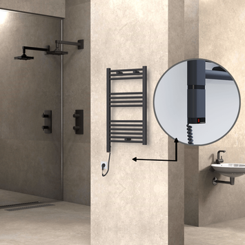 Radiva - Haiti Electric Towel Warmer 500x800 Flat Anthracite Textured (OneD On/Off ) Left 300 Watt