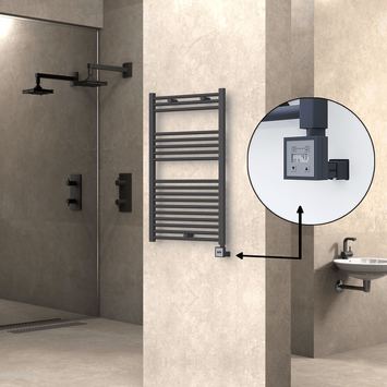Radiva - Haiti Electric Towel Warmer 600x1000 Flat Anthracite Textured (KTX3 Thermostat) 600 Watt