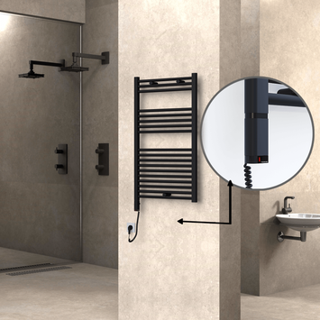 Radiva - Haiti Electric Towel Warmer 600x1000 Flat Black Matt (OneD On/Off ) Left 600 Watt