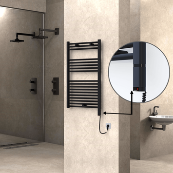 Radiva - Haiti Electric Towel Warmer 600x1000 Flat Black Matt (OneD On/Off ) Right 600 Watt