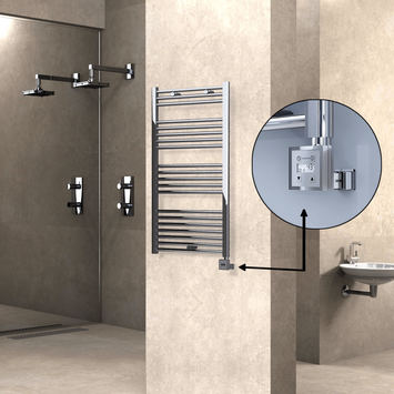 Radiva - Haiti Electric Towel Warmer 600x1100 Flat Chrome (KTX3 Thermostat) 300 Watt