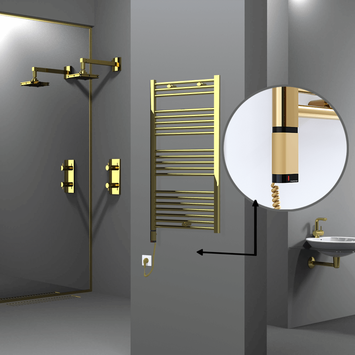 Radiva - Haiti Electric Towel Warmer 600x1100 Flat Gold (OneD On/Off ) Left 300 Watt